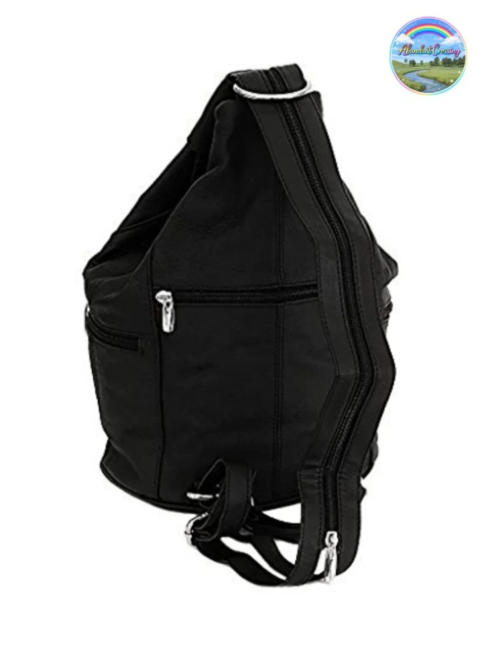 Genuine Leather Convertible 7 Pocket Sling Backpack Purse
